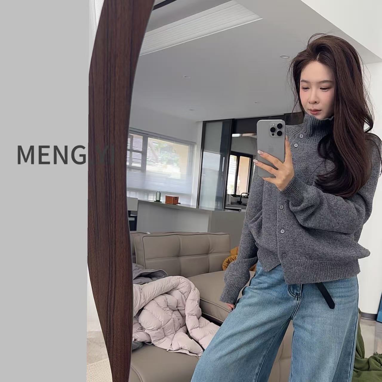 MENG.YI绵羊毛兔绒斜扣毛衣 5378