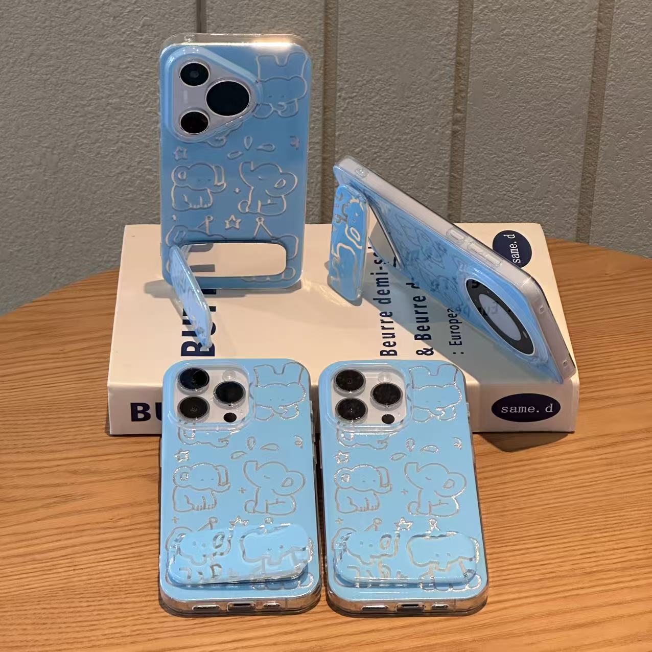 奥菲顿镂空线条小象支架适用苹果17冰川16手机壳华为vivo小米oppo