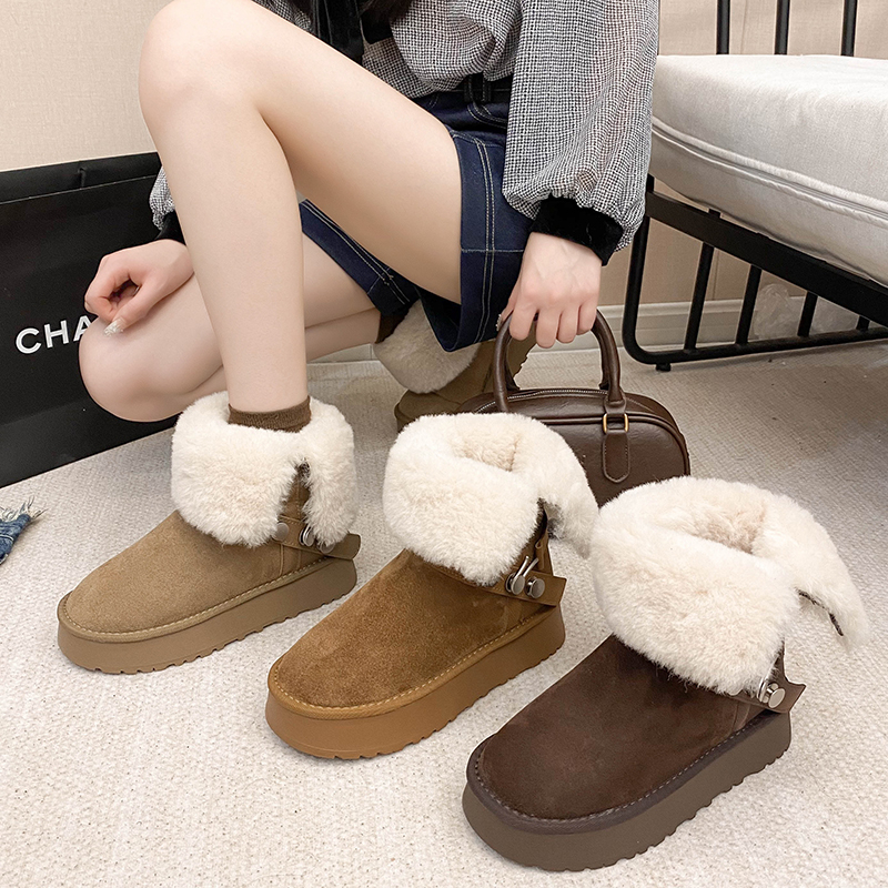时尚复古百搭加绒保暖雪地靴女2025冬季新款外穿防滑厚底勃肯棉鞋