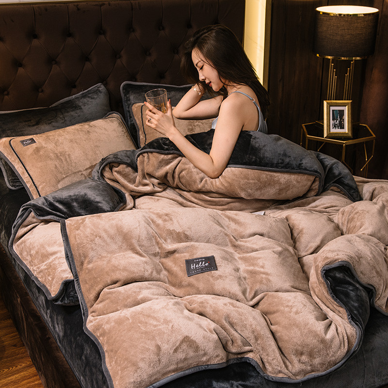 水星高端适用家纺双面加厚珊瑚绒四件套牛奶绒2025新款冬季保暖轻