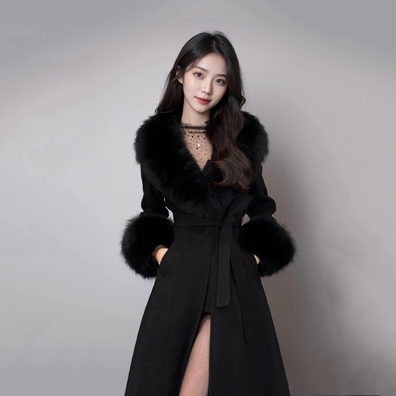 【冬日来信】黑色气质高级感中长款大高1451小个子绿色格子大衣外套