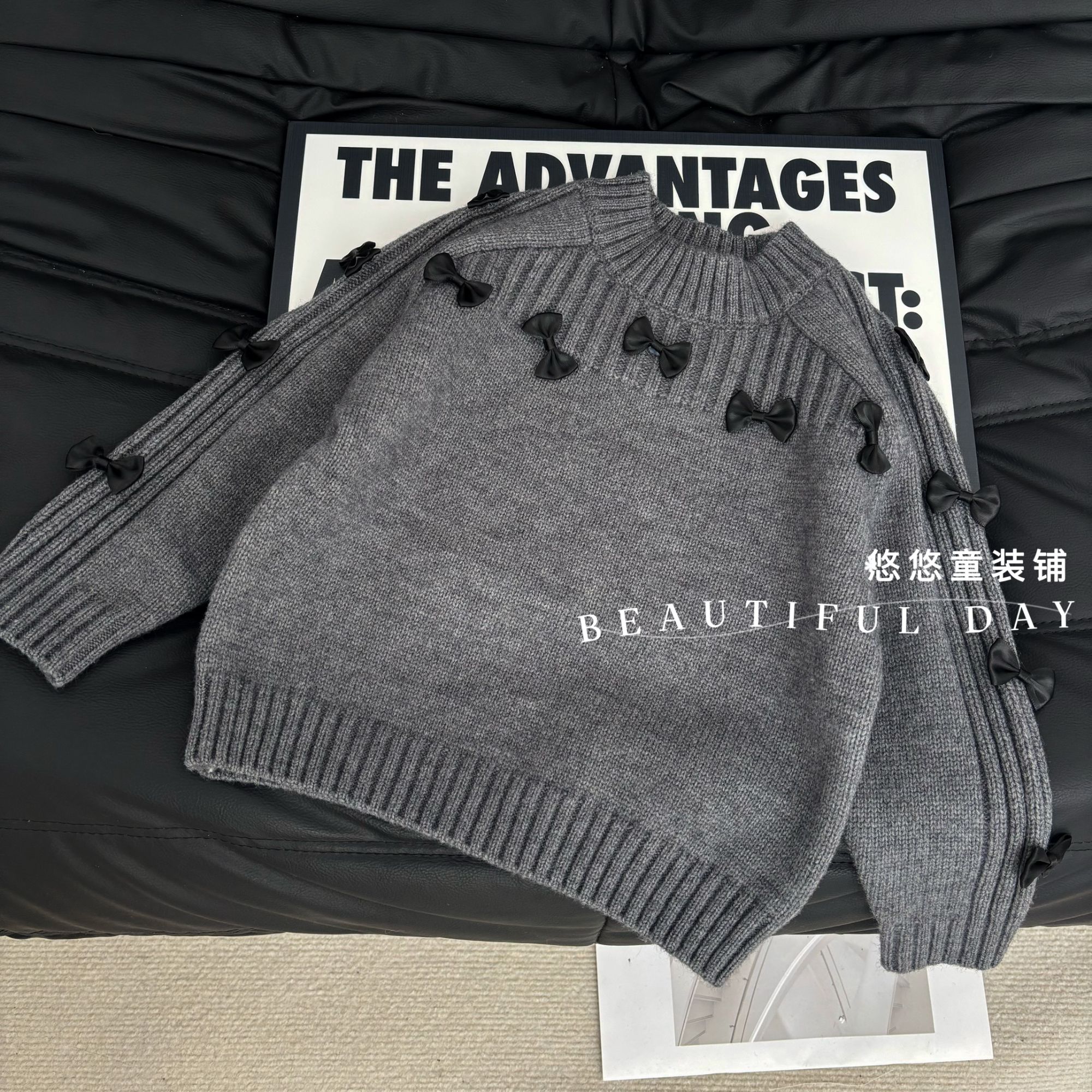 女童2025新款针织毛衣蝴蝶结女童针织打底衫洋气百搭