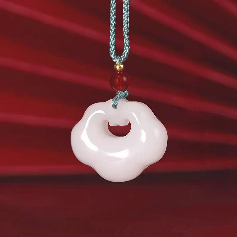 天然玉石 平安如意锁祥云锁吊坠-HL