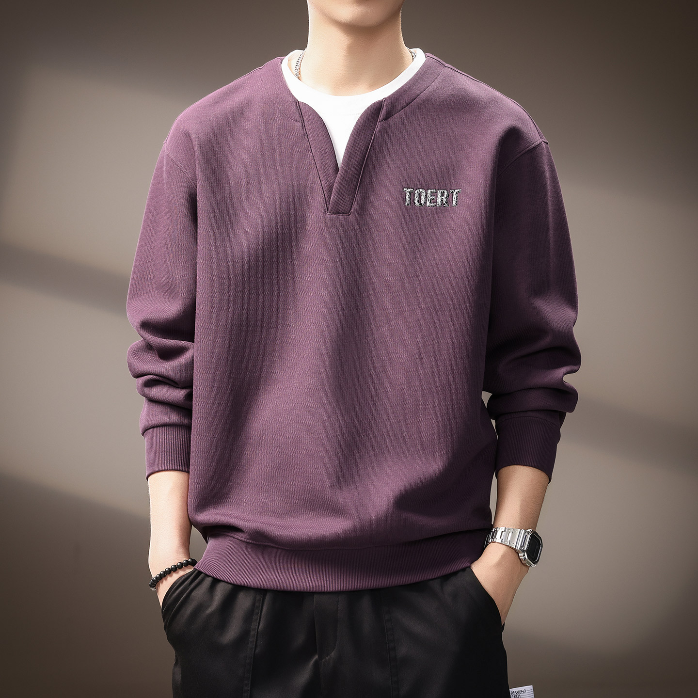 高端美式重磅潮流假两件卫衣男士秋季新款字母刺绣宽松休闲Polo衫