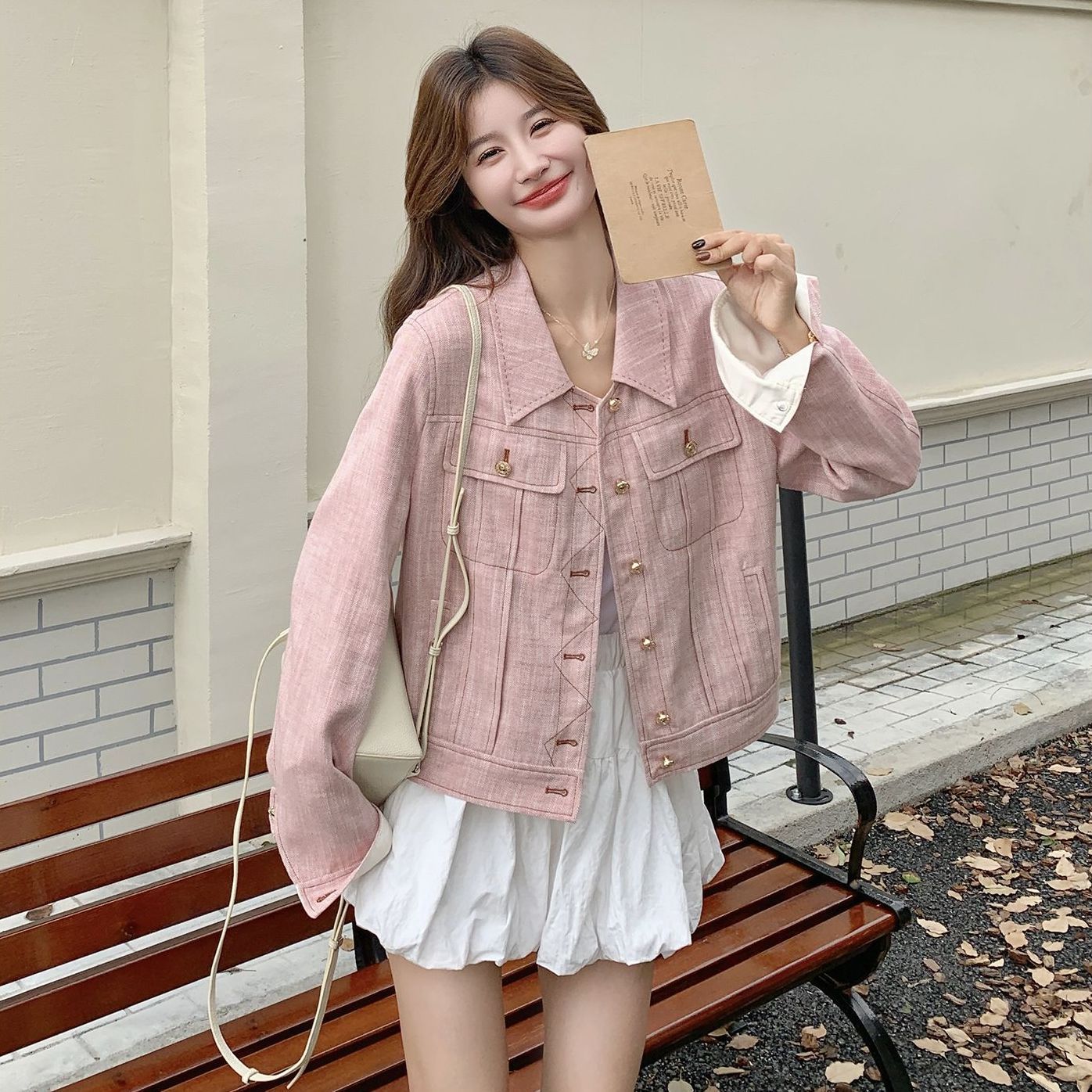 粉色短款小香风外套女2025年秋季新款韩版小个子休闲百搭夹克上衣