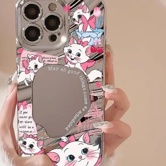 玛丽猫适合新款苹果16Pro手机壳iPhone 15 Pro Max电镀银14Plus褶