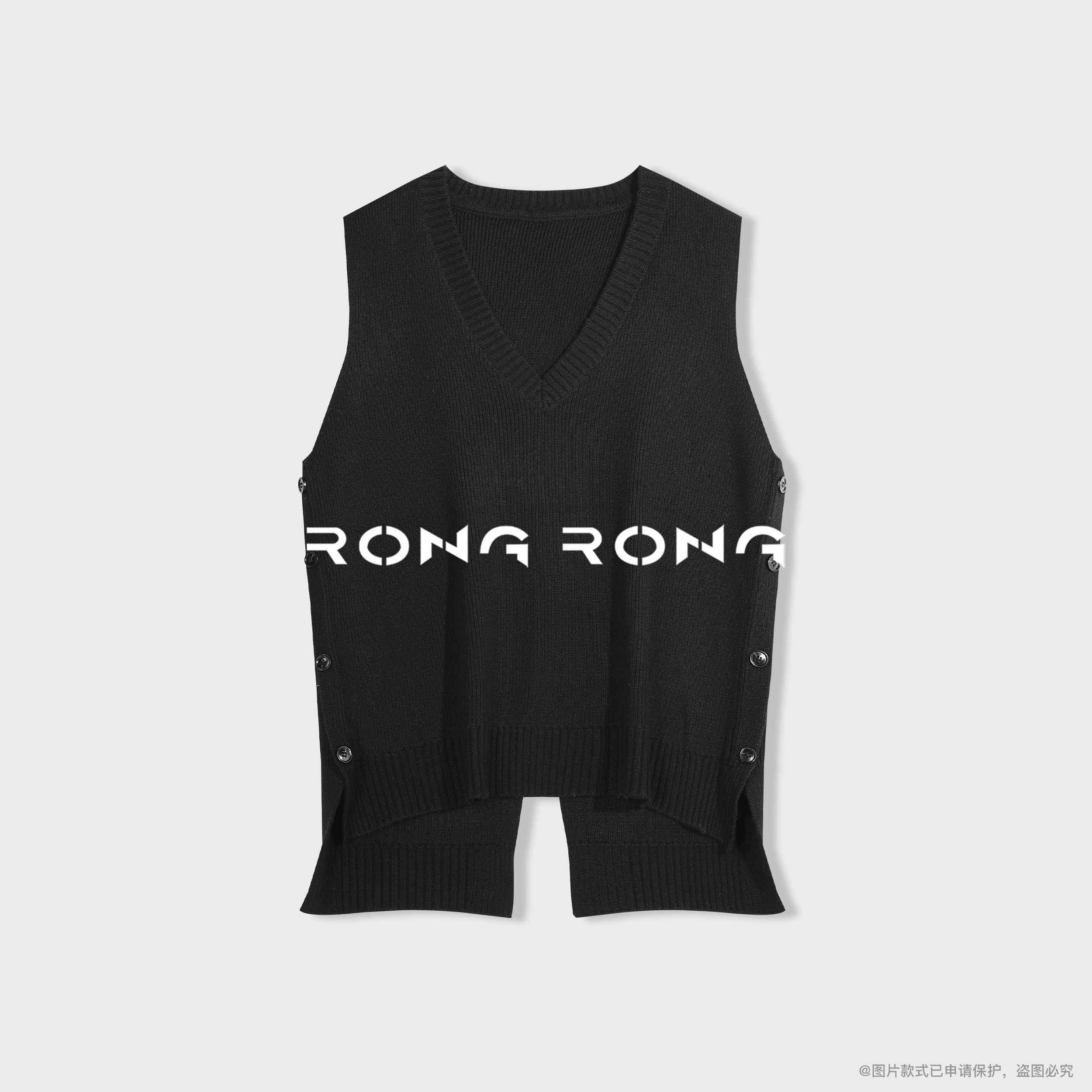 溶溶【知性暖意】RONGRONG 羊毛混纺V领层次感叠穿针织背心2505K701