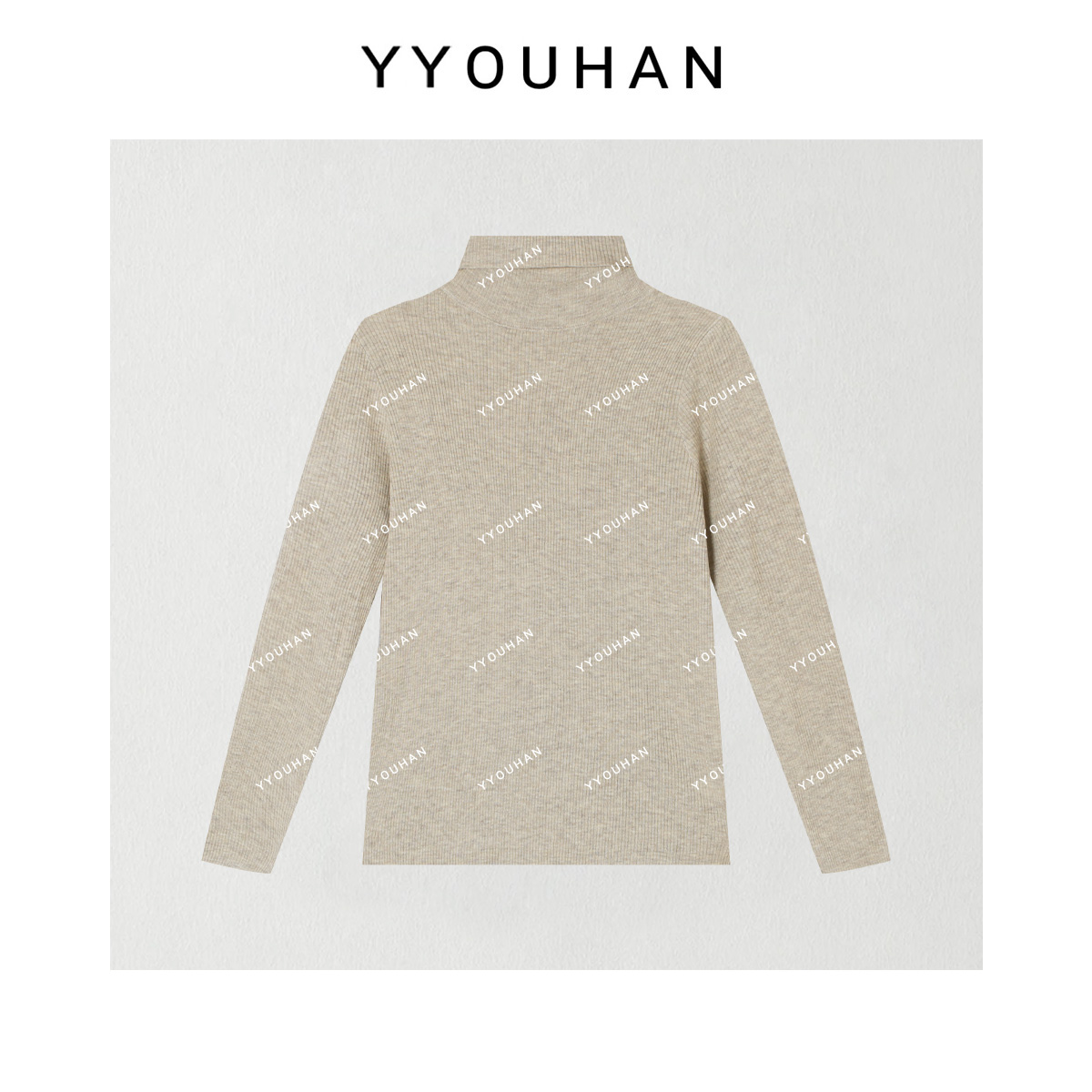 玖玖 2025秋冬新款极简风无缝一体立领针织长袖打底衫 2510C6759