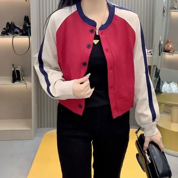 Y复古风撞色拼接长袖短款外套女秋装新款宽松宽松休闲女装