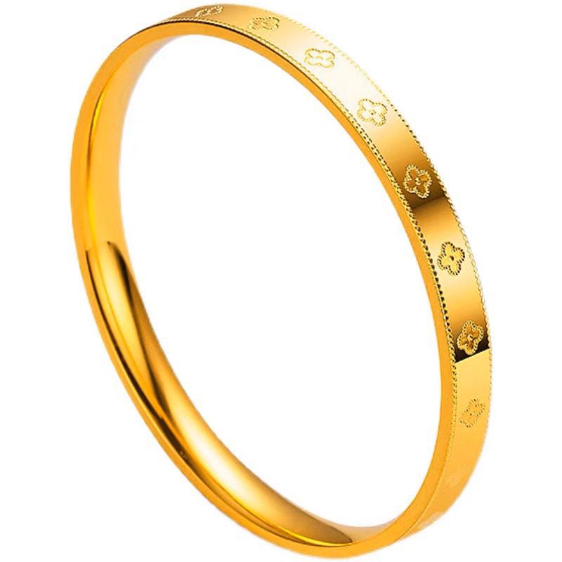 铜合金手镯 【精工版本幸运四叶草闭口手镯镯子】轻奢网红爆款手环