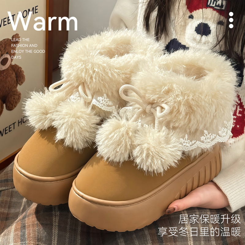 高帮雪地靴女士冬季防滑外穿2025新款时尚保暖加绒加厚底棉拖鞋女