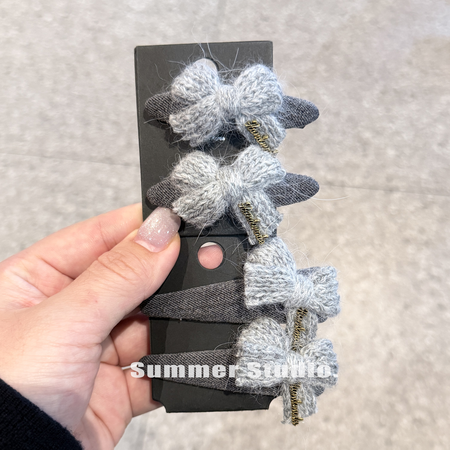 高级灰蝴蝶结小金标鸭嘴夹BB夹 碎发夹气质刘海夹发卡侧边发饰