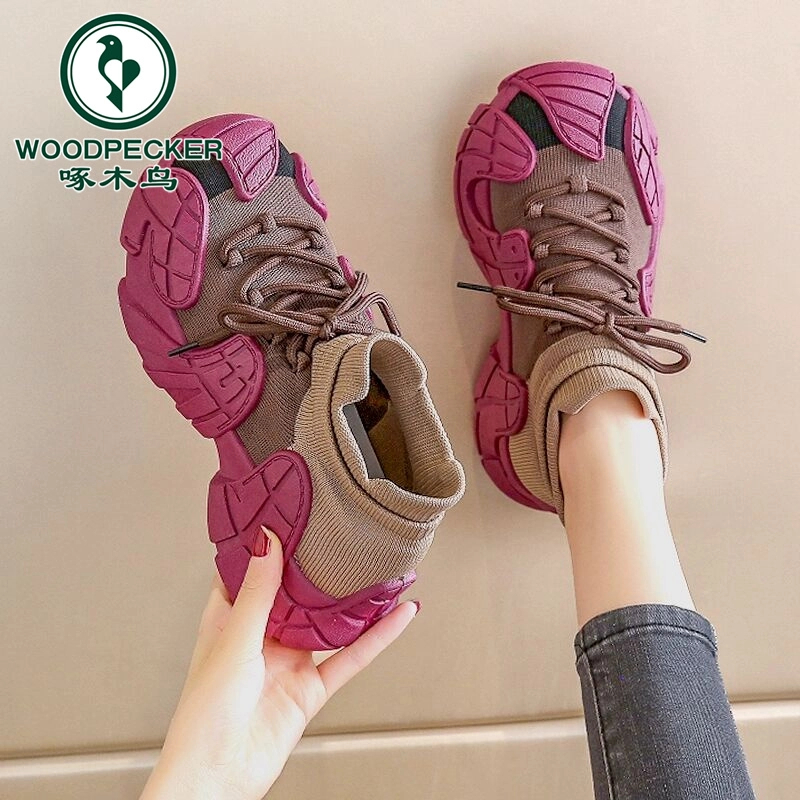 啄木鸟袜子鞋女2025新款春季飞织网面运动鞋八爪鱼椰子鞋女士百搭