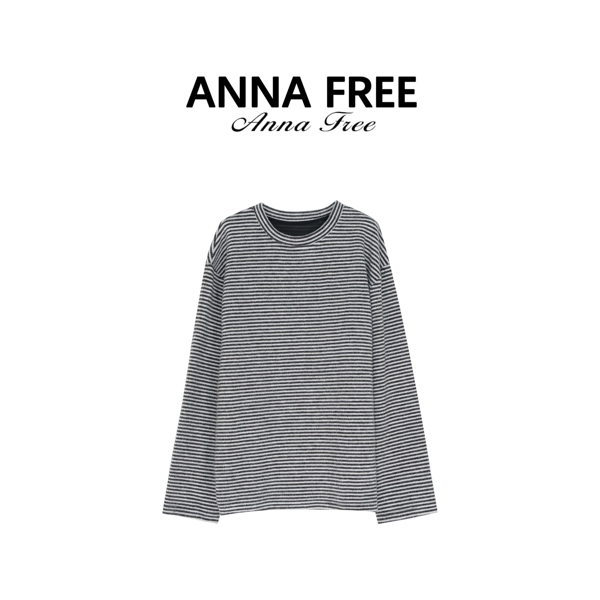 ANNA FREE 秋冬新款条纹内搭中长款显瘦套头休闲长袖上衣Z8716