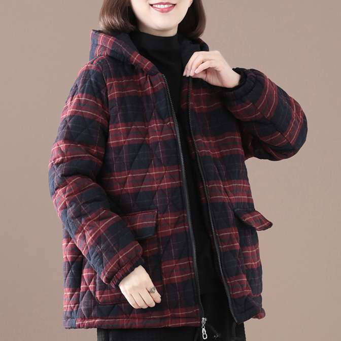 中老年女装妈妈秋冬装棉衣外套2025新款棉服宽松格子棉袄洋气上衣