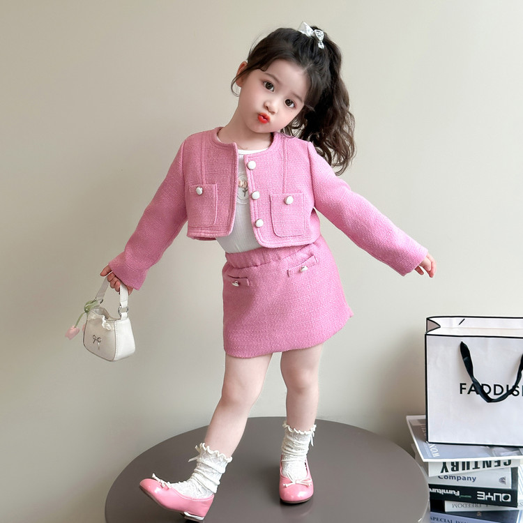 女童套装春秋2025新款洋气儿童小香风外套裙子两件套女孩秋季衣服