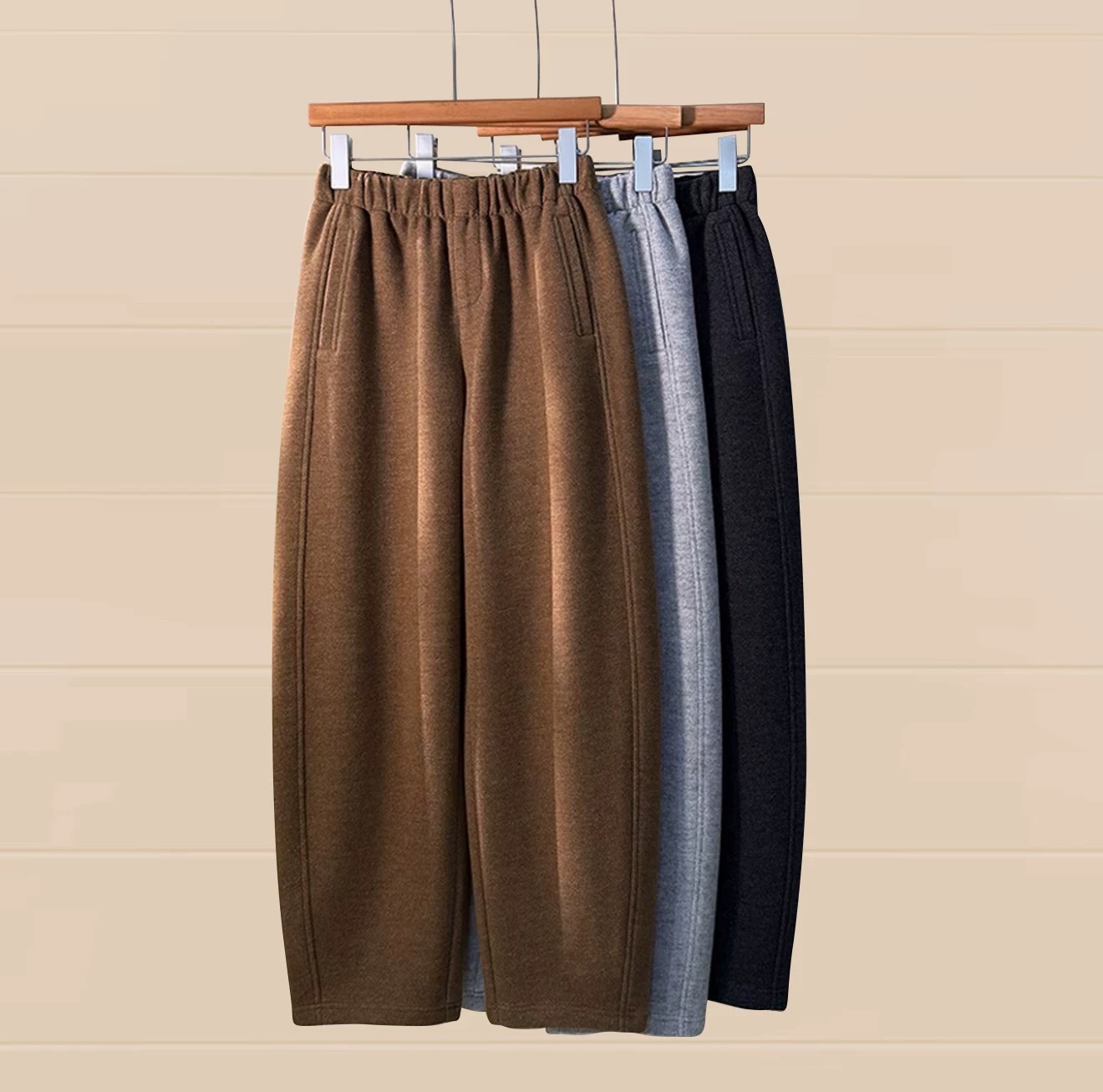 【舒羽绒*澳毛裤】 加绒加厚 中高腰窄版羊毛休闲弯刀长裤九分裤