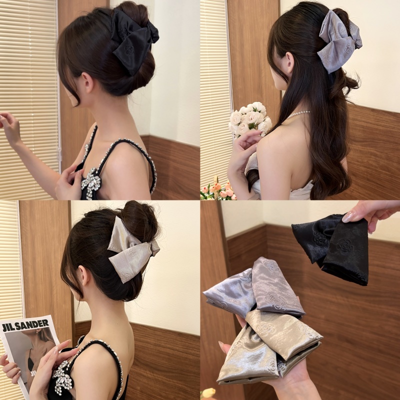 高级感缎面花纹三角抓夹时尚百搭发卡鲨鱼夹后脑勺马尾夹发饰