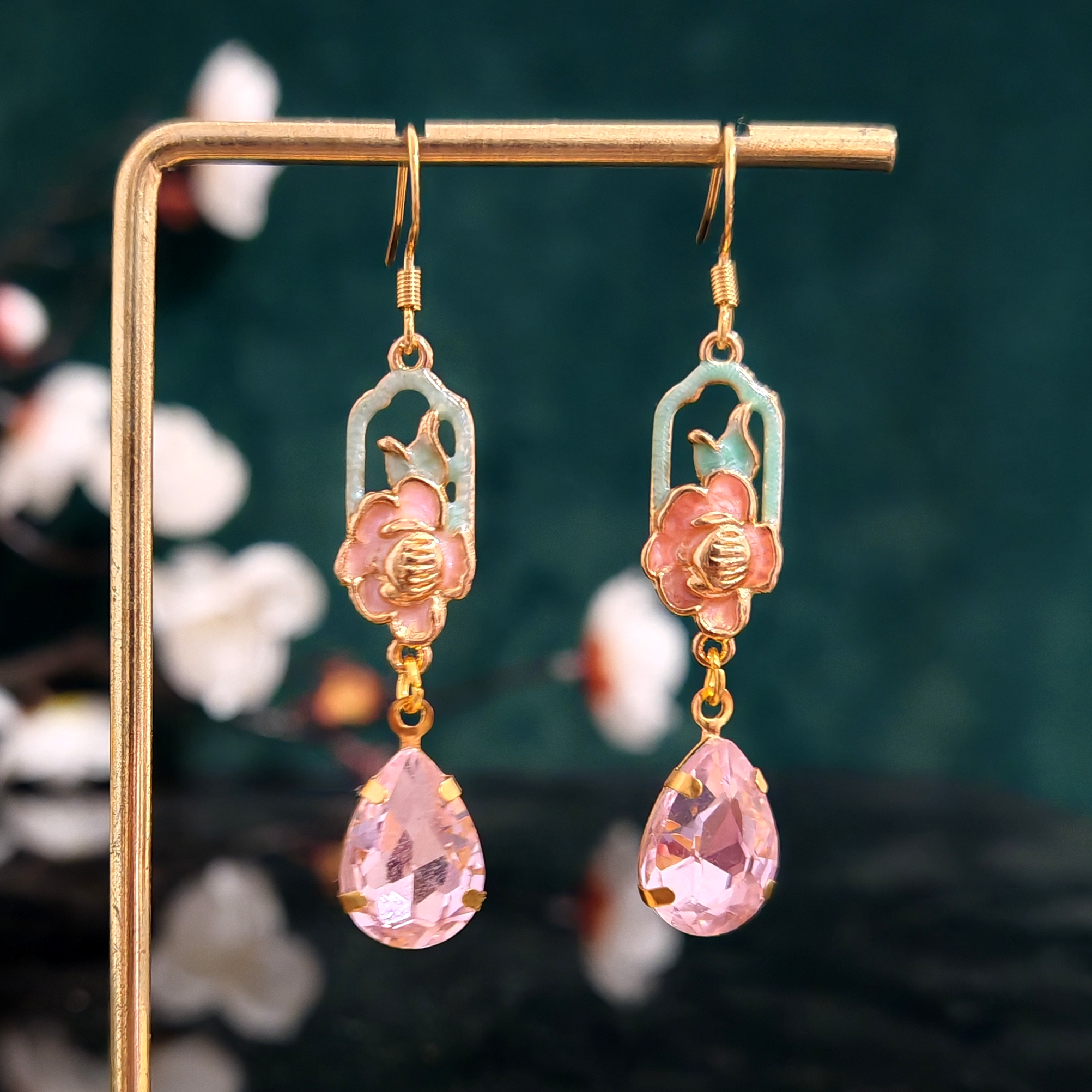 多吉米 合金耳饰 花漾粉瑞耳环耳饰新中式配古装汉服旗袍马面裙