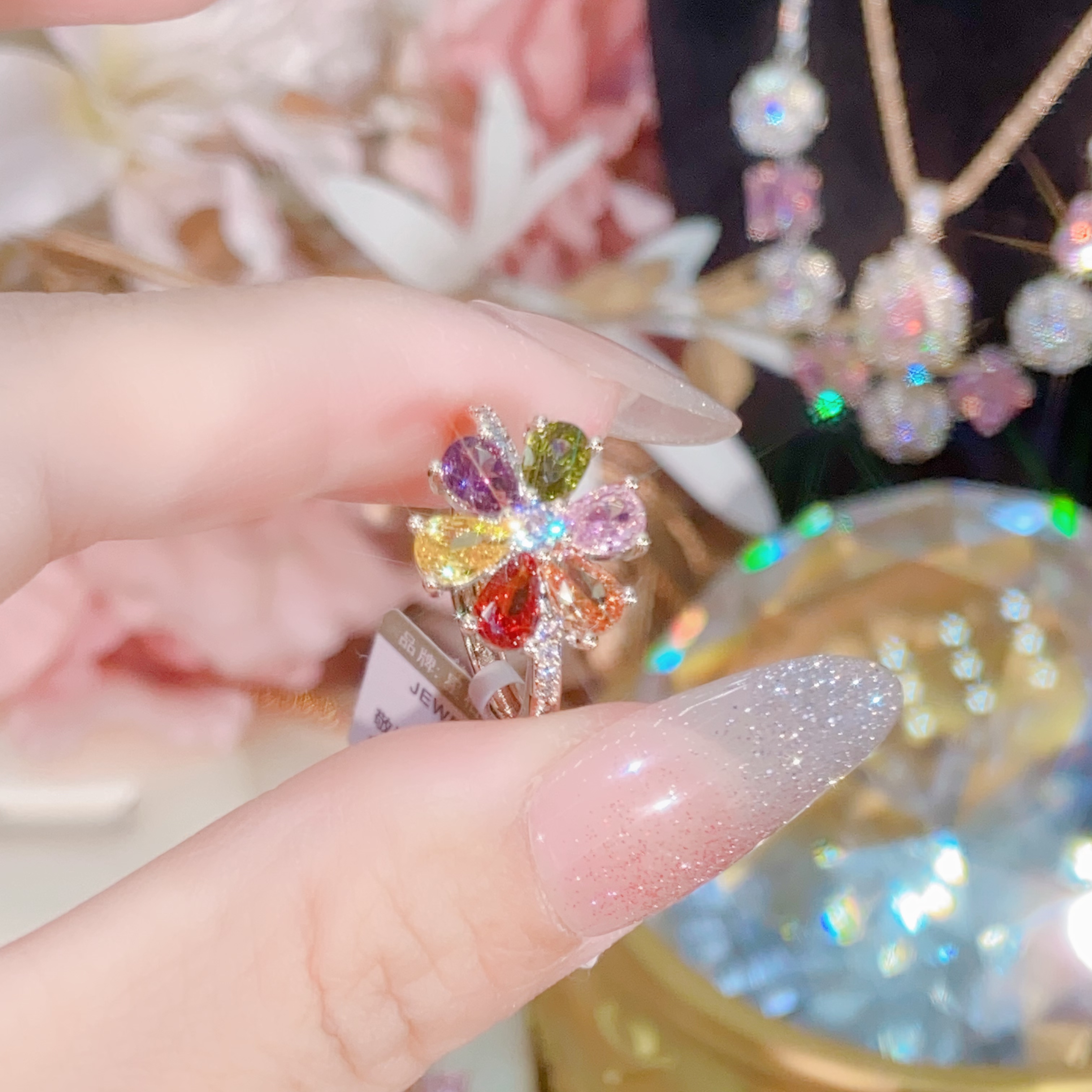 七公主【戒指】高奢女神豪镶复古满钻百搭轻奢香槟金色超闪高奢