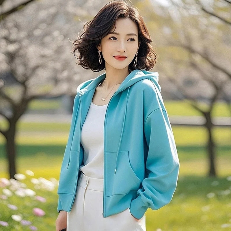 超好看洋气减龄连帽卫衣女开衫2025春秋新款小个子休闲百搭外套女