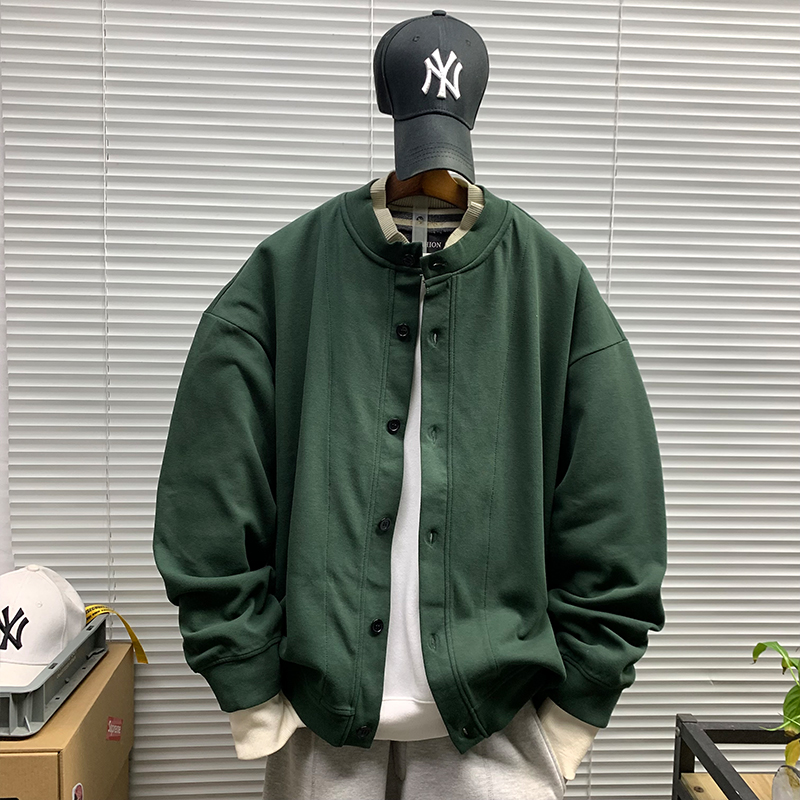 春秋新款假两件立领简约夹克男士休闲宽松潮牌百搭开衫卫衣外套