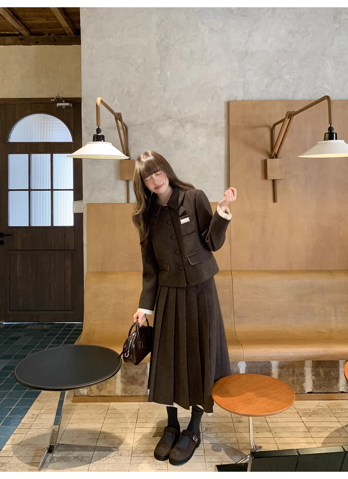 2025韩版呢子外套半身裙格子两件套女秋冬新款气质休闲时尚套装