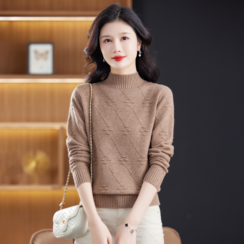 【绵羊毛】女士羊毛针织衫洋气宽松圆领长袖气质百搭冬季厚款显瘦