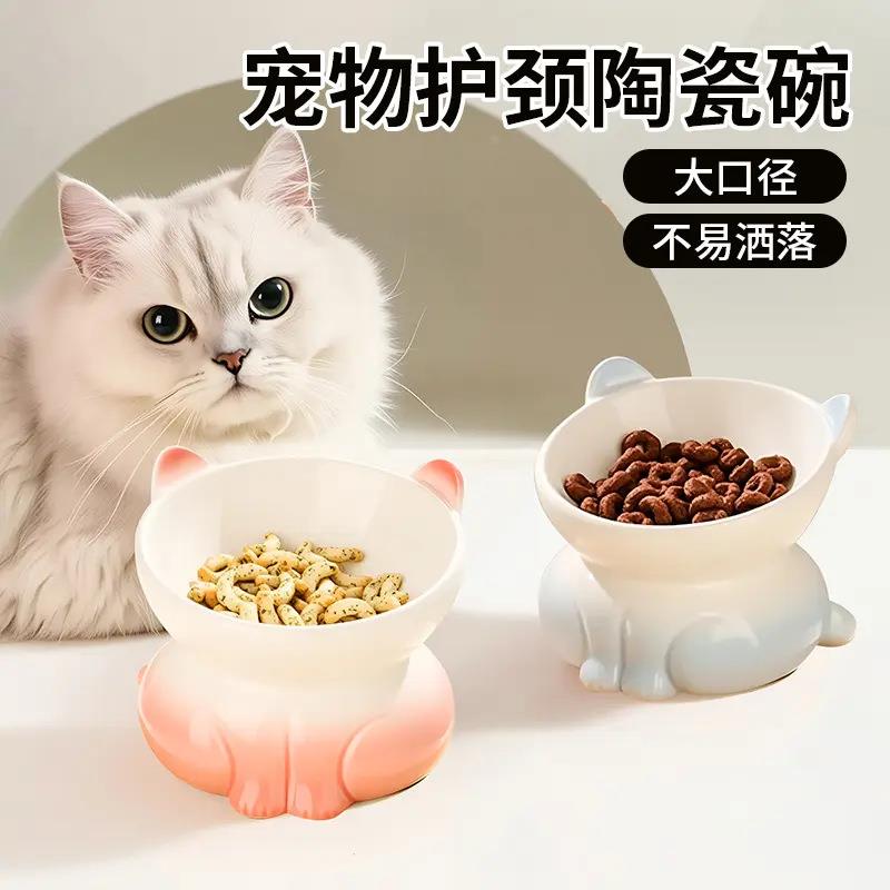 猫咪可用抗黑下巴陶瓷质地宠物食盆及猫咪可用坚固耐用不锈钢材质