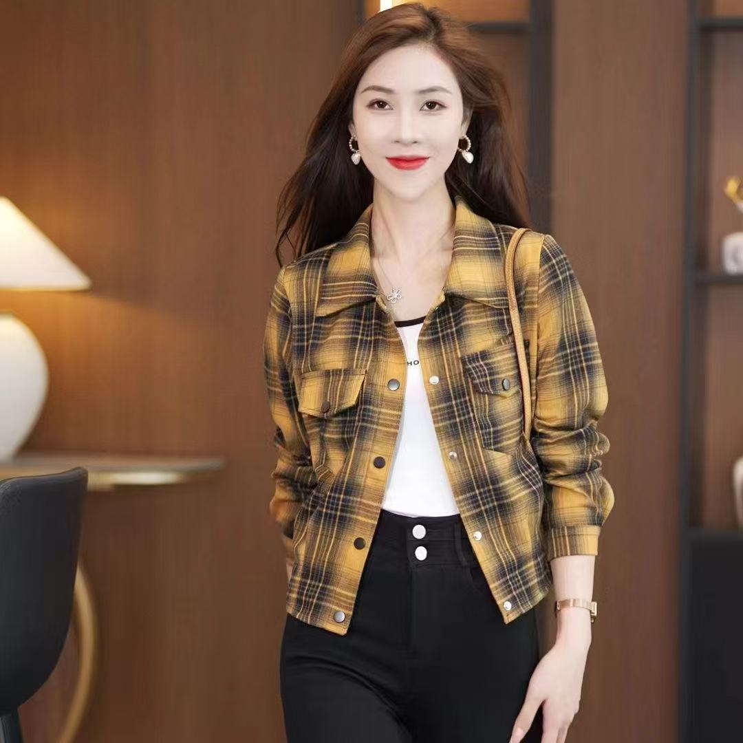 女装2024春季新品大码女装衬衫女士长袖格子衬衫宽松