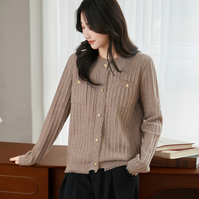 品牌2025新款春秋纯棉流苏开衫圆领宽松优雅气质上衣女通勤百搭