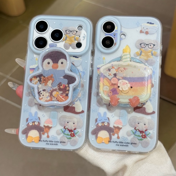 喵六家磨砂肤感半透 jc 小企鹅蛋糕磁吸摇摇乐手机壳适用于苹果