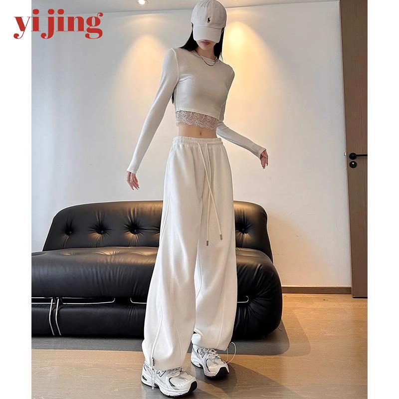 春秋20感女设计冬季白色25新款卫裤高腰直筒垂感窄版香蕉阔腿裤子