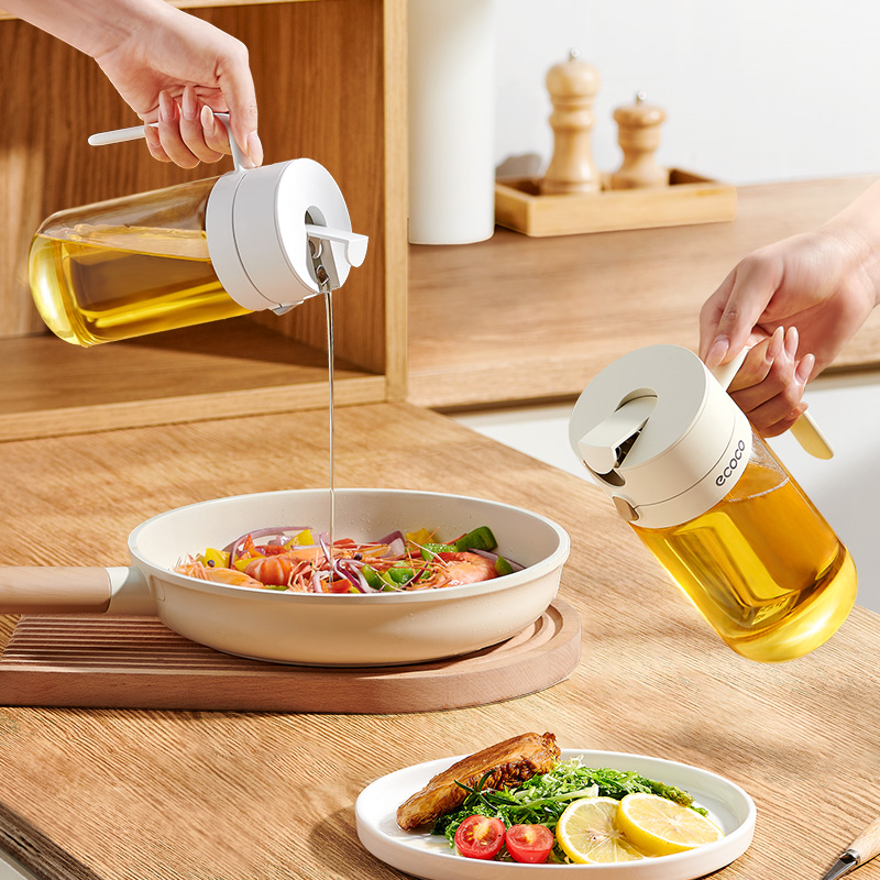 ecoco玻璃油壶不锈钢油嘴大容量不挂油家用厨房醋壶调料瓶油罐
