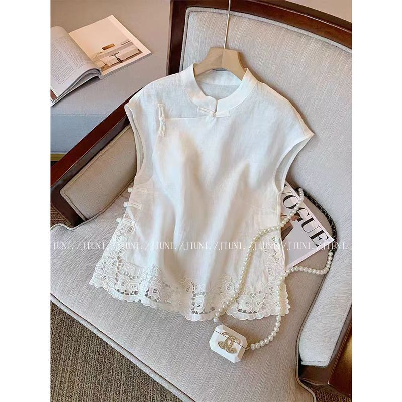 新中式国风镂空立领斜襟设计感小飞袖上衣2025夏季新款中式外套女