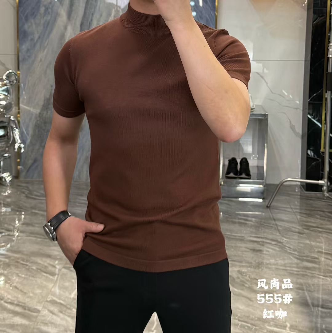 2025新款半高领针织纯色时尚休闲百搭潮流韩版修身毛衣短袖555