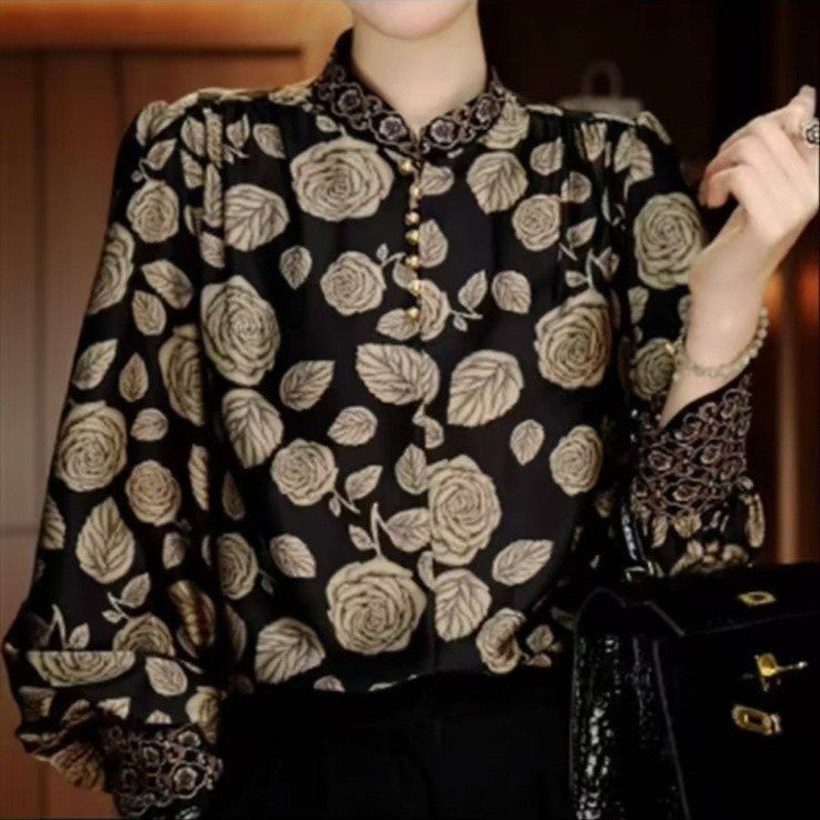 春季新款长袖衬衫女气质百搭减龄设计感时尚花色洋派显瘦休闲上衣