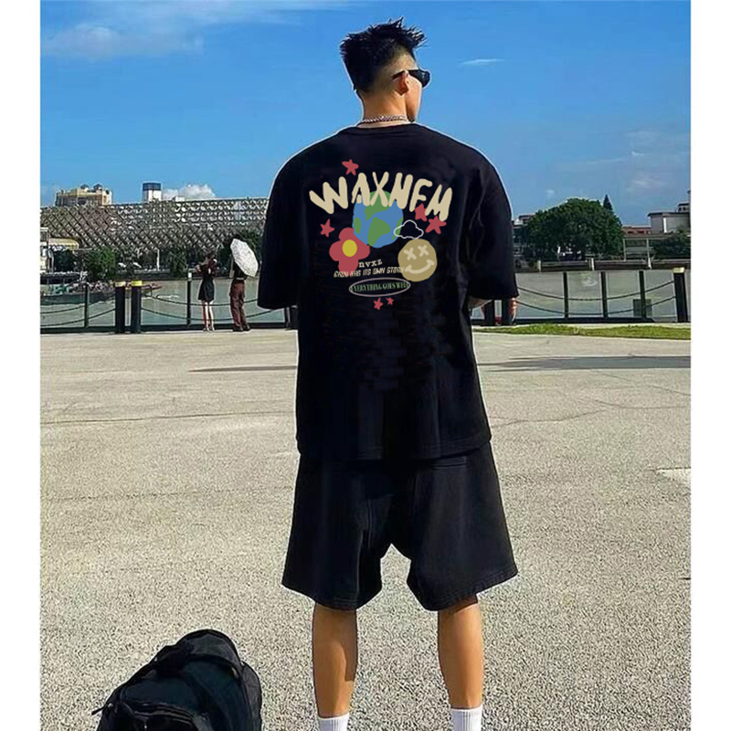 特大码300斤字母短袖T恤男夏季百搭黑色休闲国潮牌宽松小领口上衣