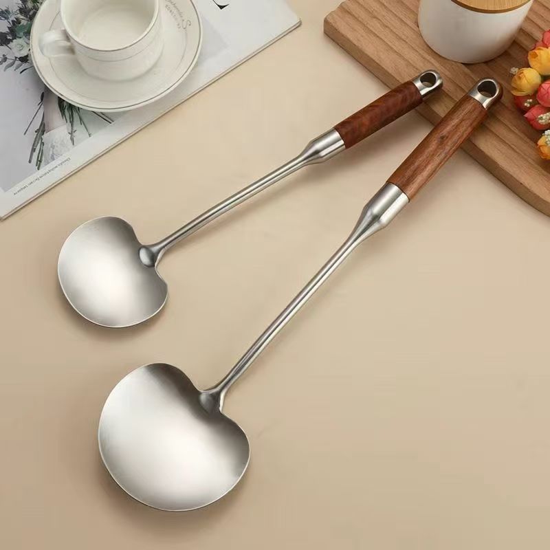 胡桃木柄不锈钢加厚烹饪家用蘑菇铲不锈钢锅铲优质苹果铲煎肉炒铲