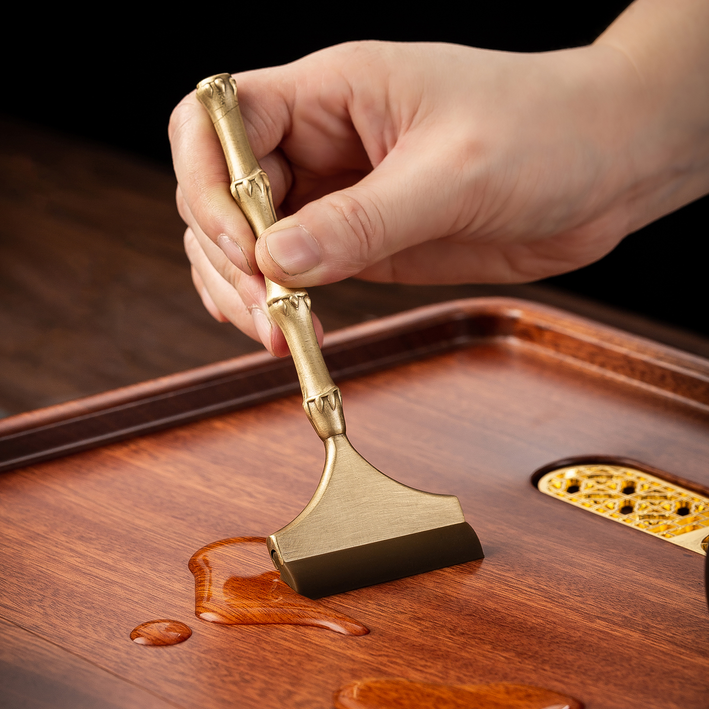 高端黄铜茶刮硅胶茶盘刮水器茶台清洁扫水刷茶水刮板茶道茶具配件