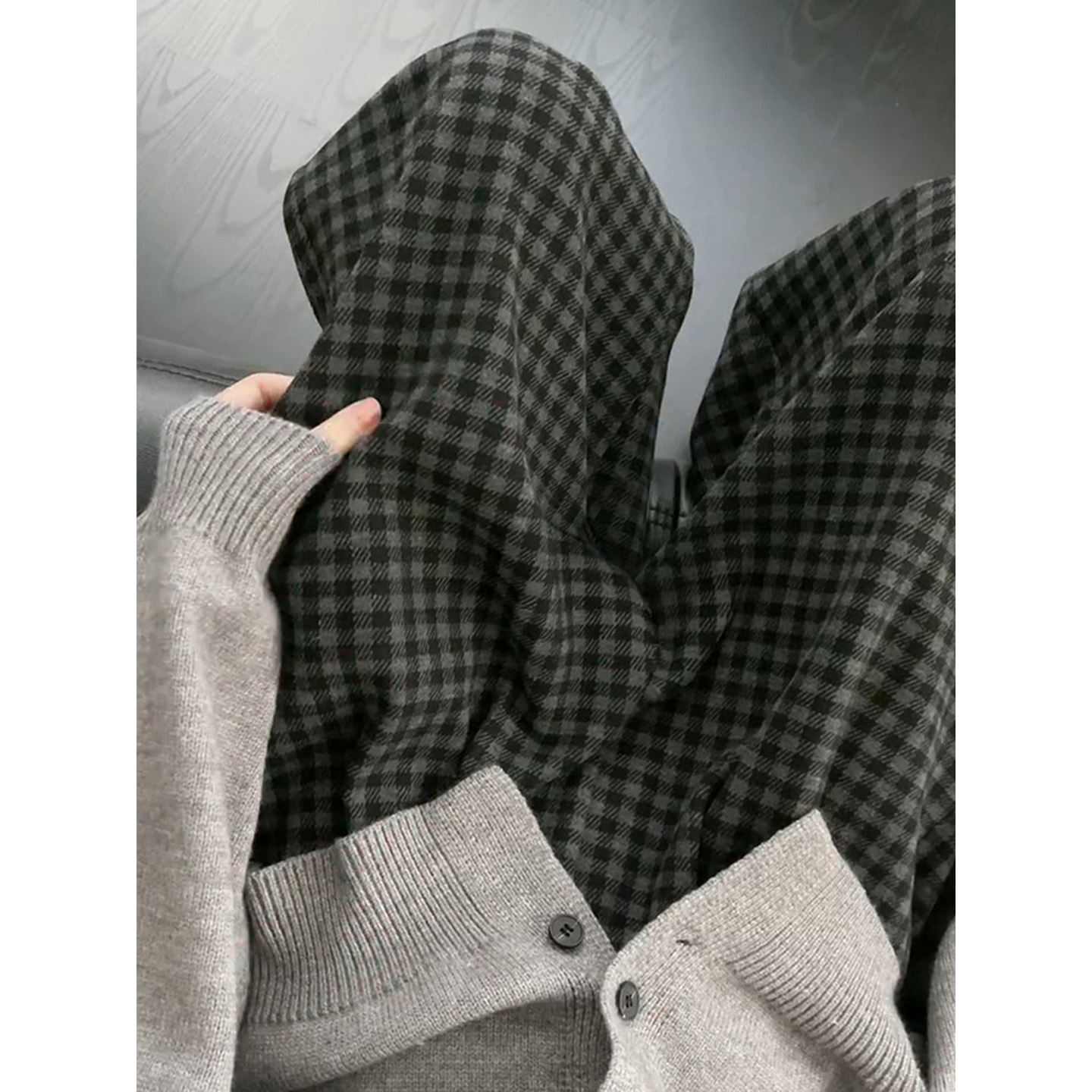 复古格子阔腿裤女秋季新款大码胖mm梨型身材宽松遮胯垂感休闲长裤