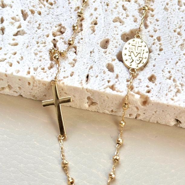 【美控MK】18K黄圣母项链/可调节/水贝珠宝/多退少补多样性发其一