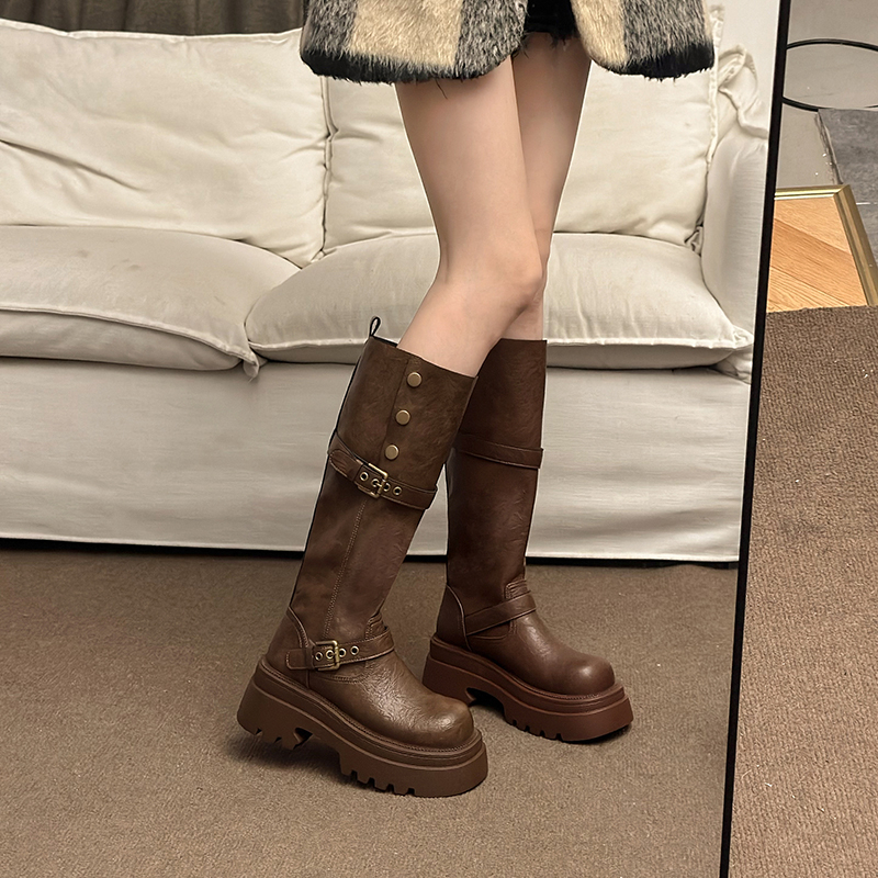 胖mm肥筒时尚百搭长靴俩穿雅丹风穿搭长筒靴长筒靴胖mm腿粗