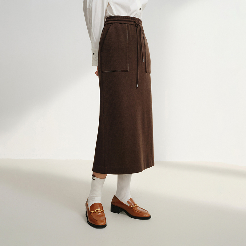 EP YAYING雅莹女装 羊毛混纺直筒抽绳针织半身裙 2025新款3537A