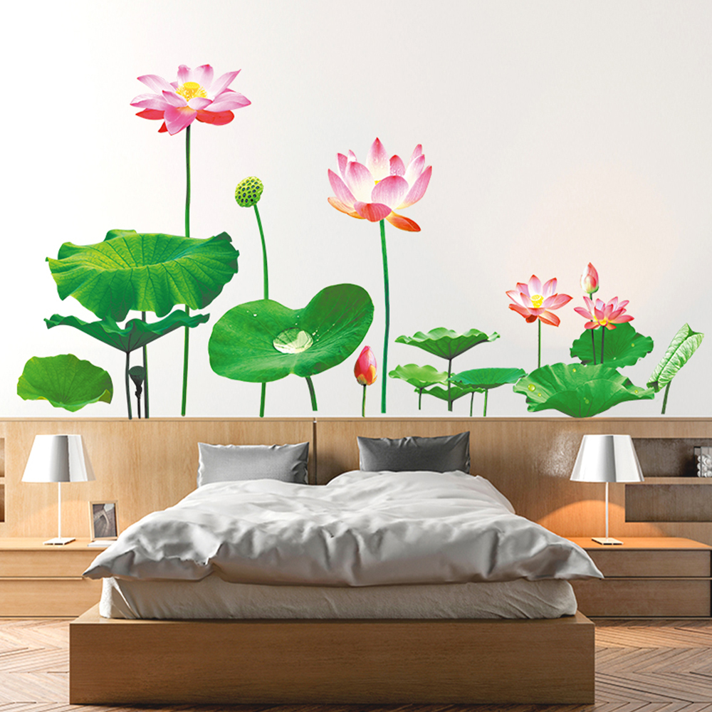 昆尚品厂家3D立体荷花荷叶金鱼蜻蜓蝴蝶墙贴画客厅卧室儿童房装饰