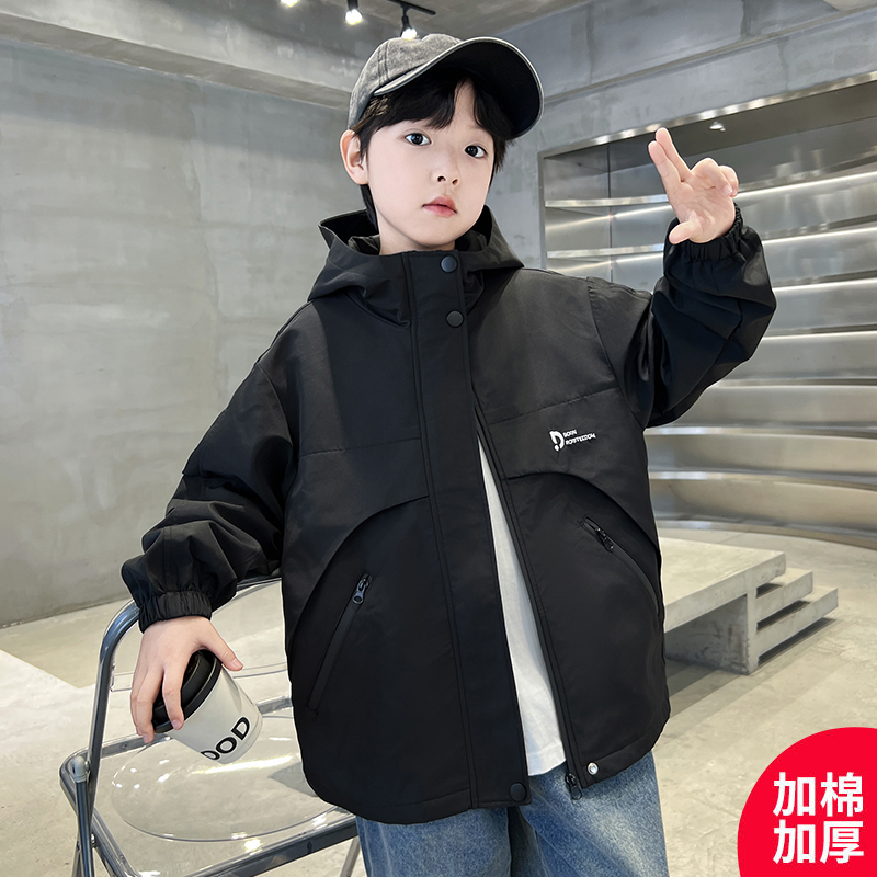 男童夹棉外套秋冬款6-12岁中大童男孩加棉加厚儿童冲锋衣休闲洋气