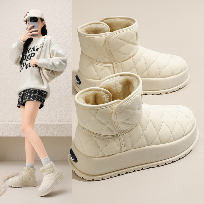 新百伦领跑女厚底加绒棉靴2025冬款增高百搭保暖棉鞋雪地靴