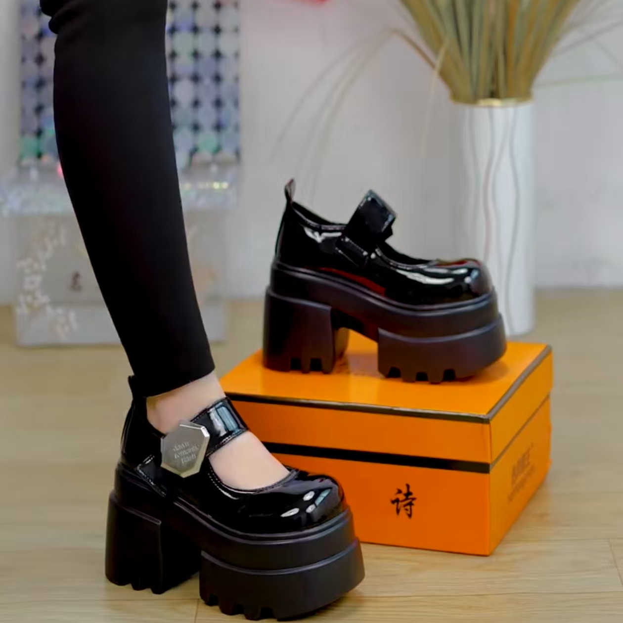 厚底玛丽珍鞋女2025春季新款小个子粗跟增高小皮鞋学院风女鞋