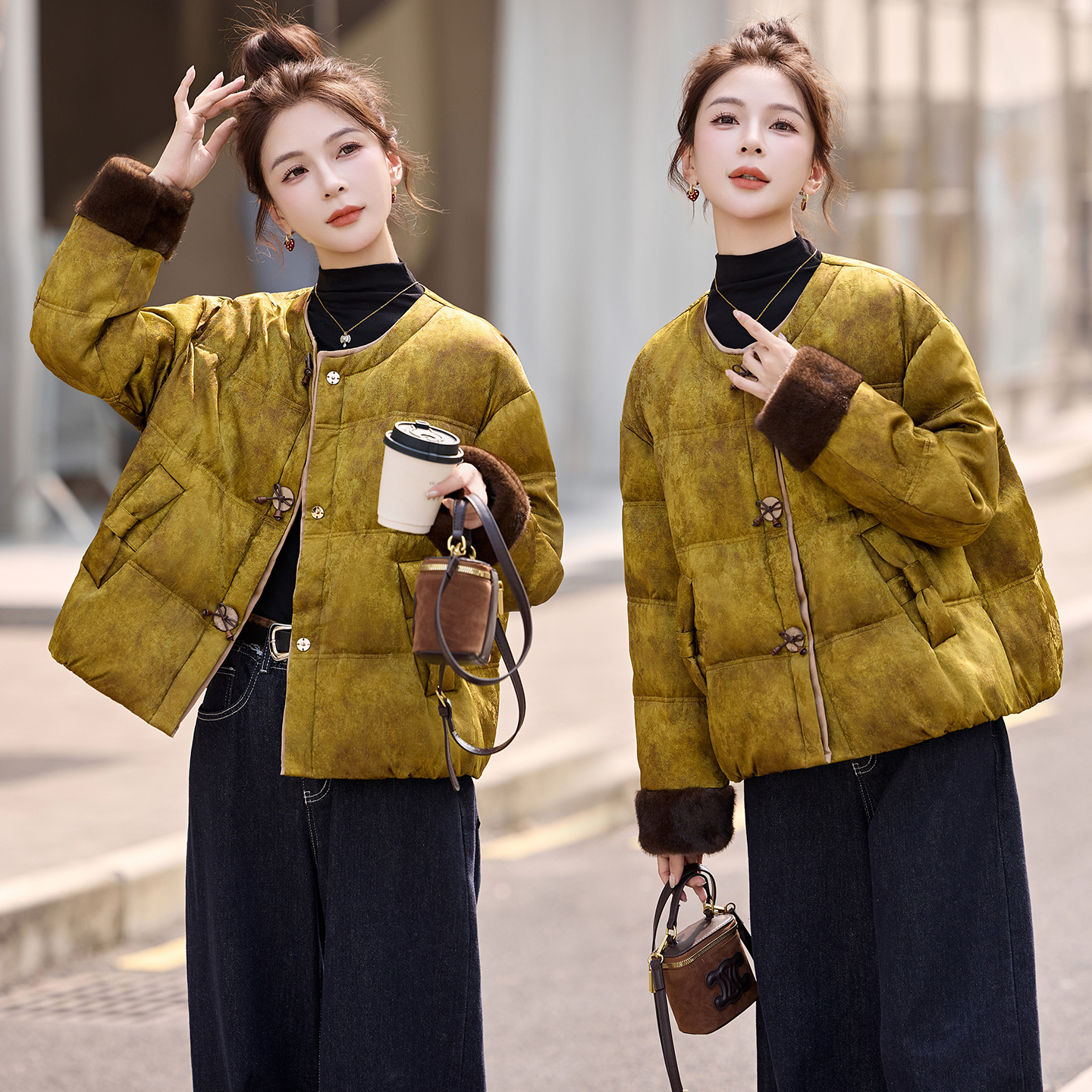 双11红色新中式爆款羽绒服女装2025冬季新款洋气国风唐装短款外套