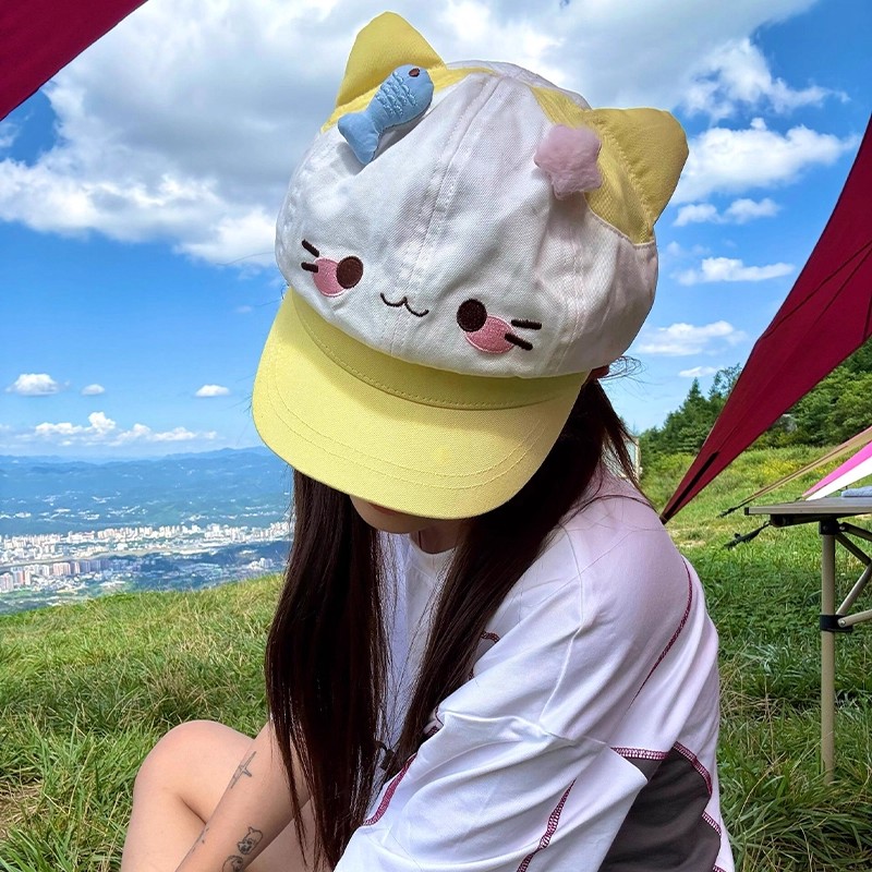 可爱猫咪卡通刺绣贝雷帽女夏薄款显脸小八角帽大头围百搭画家帽子